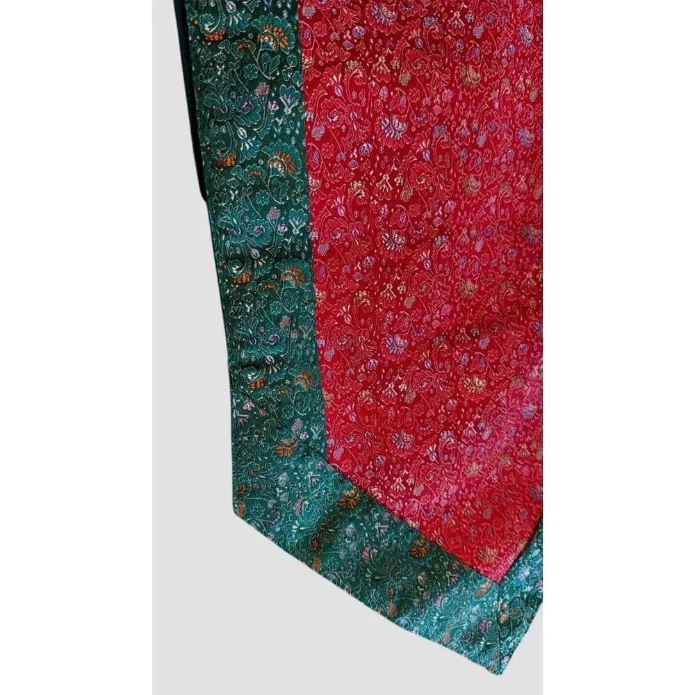 Red Green Floral Brocade Table Runner 80
